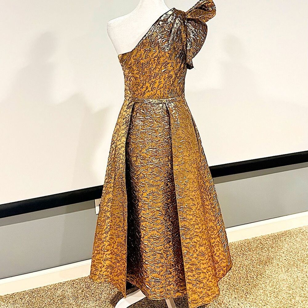 Antonio Melani Bridgett One Shoulder Metallic A-Line Evening Gown Dress Sz 2 NWT - Picture 6 of 16